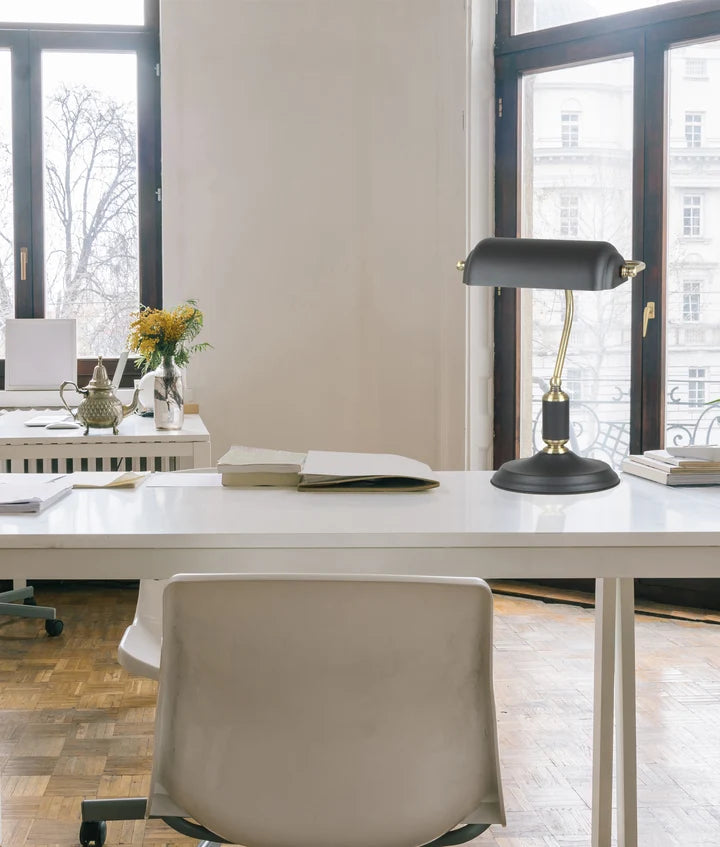 BANCA: Interior Banker Lamps with Cylindrical Shade - Matte Black