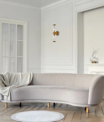 TIEMPO: Interior Up/Down Tubular Clear Glass Wall Light - Antique Brass