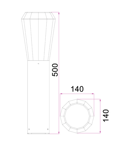 GEB: LED Surface Mounted Tapered Bollard Lights IP54 -500mm