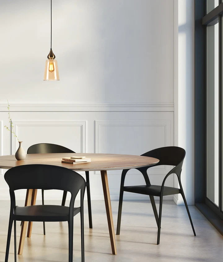 JEREZ: Modern Bronze Amber Ellipse Glass Flat Top Pendant Light