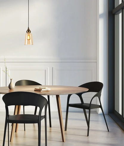 JEREZ: Modern Bronze Amber Ellipse Glass Flat Top Pendant Light