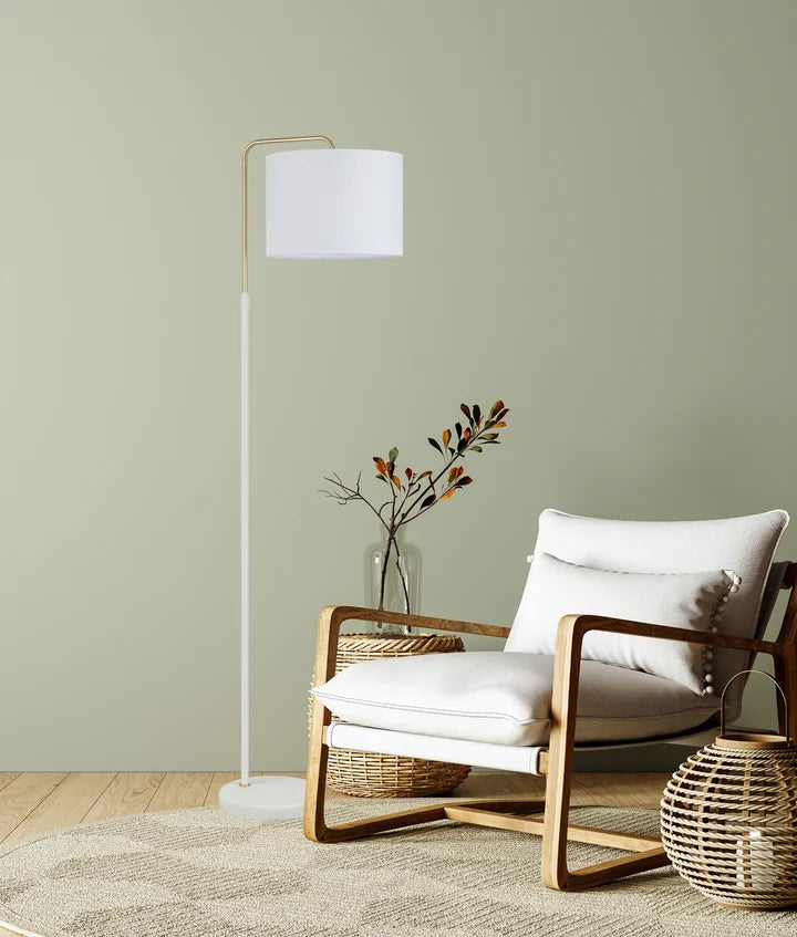 ARRIBA: Drum Shade with Marble Base Height Adjustable Floor Lamp - White