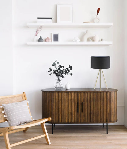 JAMBES: Drum Shade with Antique Brass Tripod Table Lamp - Black