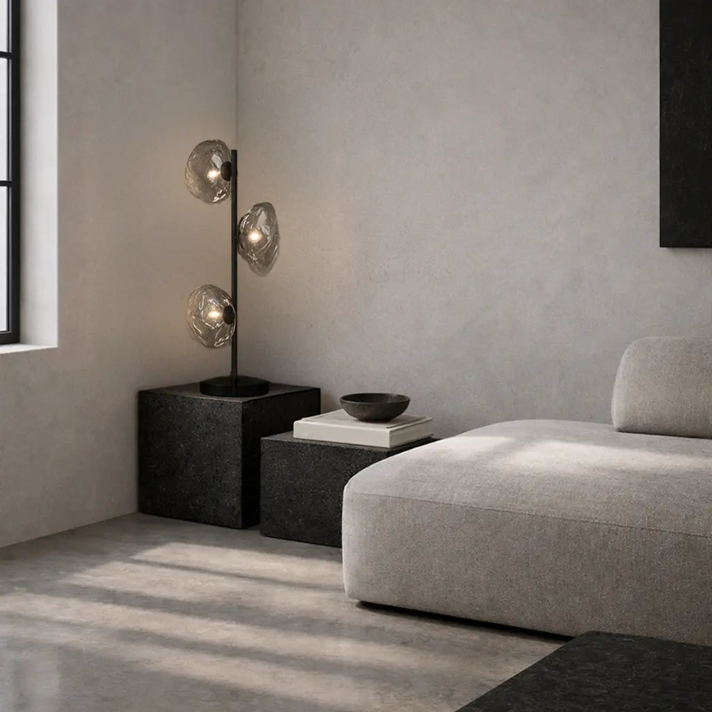 ZECCA 3 Light Table Lamp - Black/Smoke