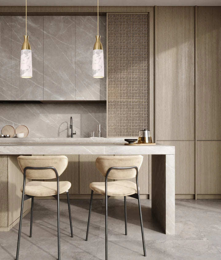 MARMOL: Interior Marble Cylinder Pendant Lights - White Marble