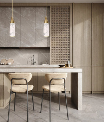 MARMOL: Interior Marble Cylinder Pendant Lights - White Marble