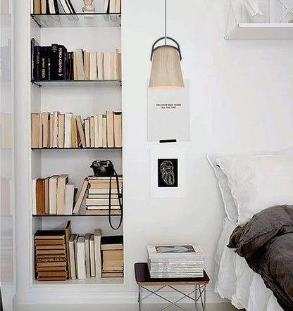 LEGNA: Retro Replica Wood Ellipse Shape Pendant Light - Natural Oak Wood