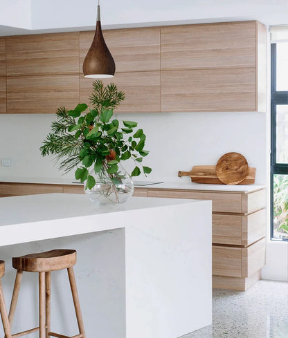 ZARA: Modern Bell Shape Pendant Lights - Burl Wood