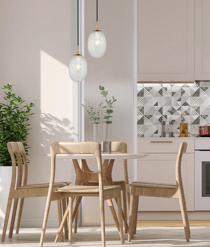 KATHAL: Interior FROSTED Ellipse Glass with Brass Highlight Enclosed Pendant Light