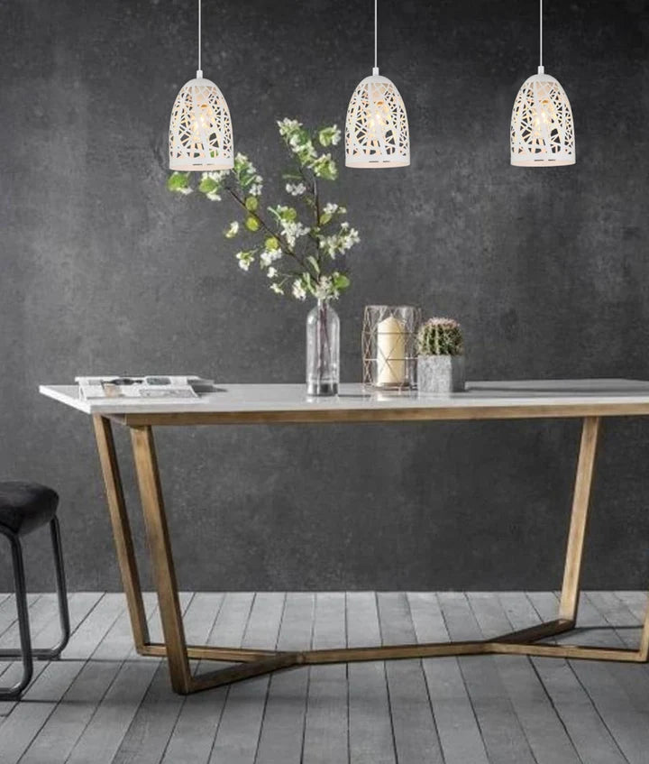 ESCAMA: Interior Iron Cage Ellipse Pendant Light - White