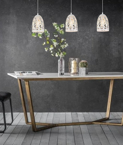 ESCAMA: Interior Iron Cage Ellipse Pendant Light - White