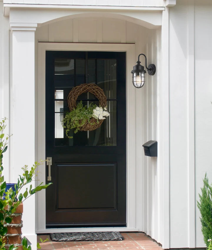 PAROL: Exterior Cylinder Glass with Cage Wall Lights IP44 - Matte Black / Aluminium