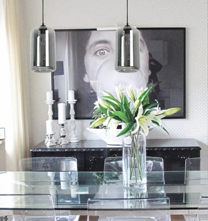 MASON: Modern Retro Oblong Glass Pendant Light - Smokey Black