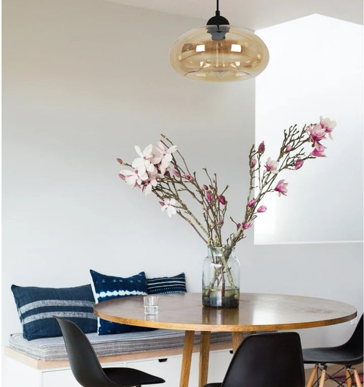MASON: Modern Retro Oval Glass Pendant Light - Amber