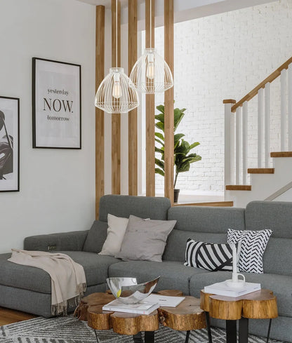 MANU: Modern Interior Cone (Concave) Wire Cage Pendant Light - White