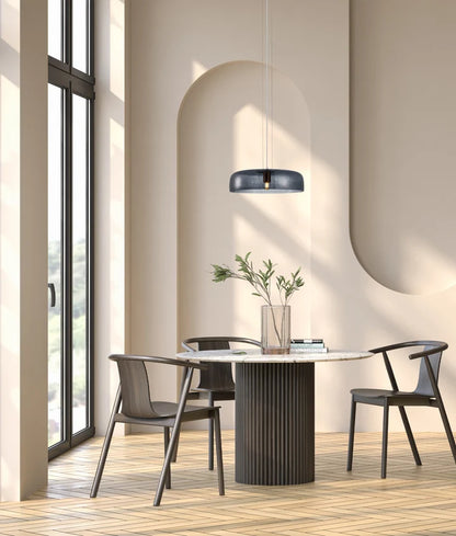 GELATINA: Interior Dome Glass with Brass Highlight Pendant Lights - SMOKEY BLACK