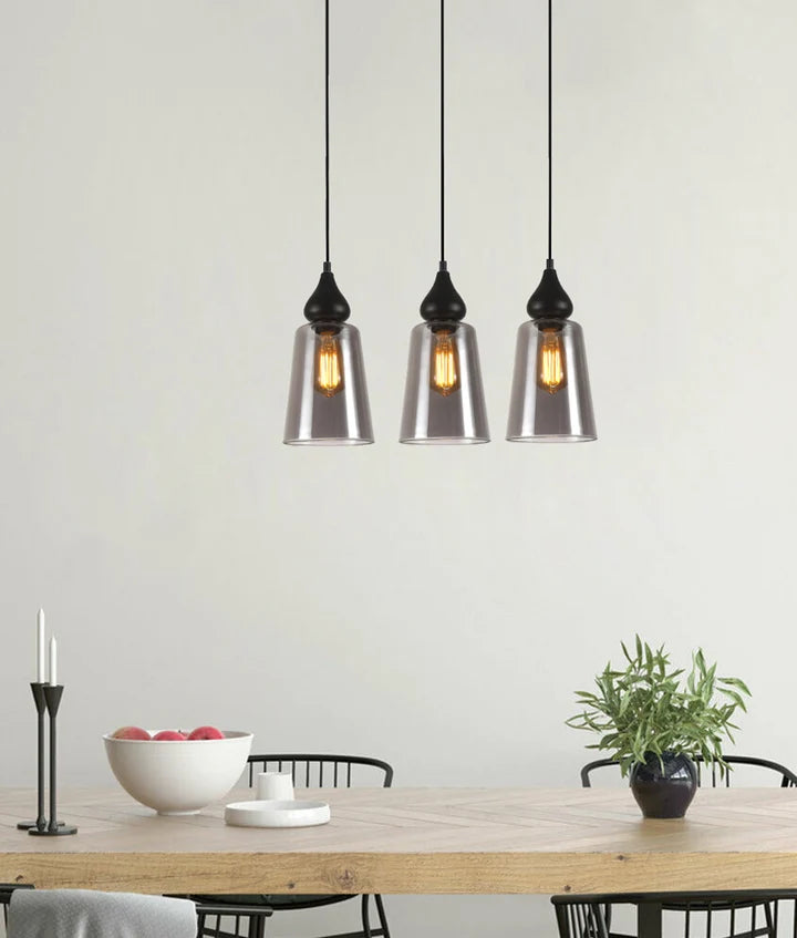 JEREZ2X3S: Smokey Black Ellipse Glass Flat Top Pendant Light