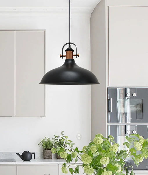 NARVIK: Industrial Scandinavian Dome Shape With Copper Plating Pendant Light - Matte Black