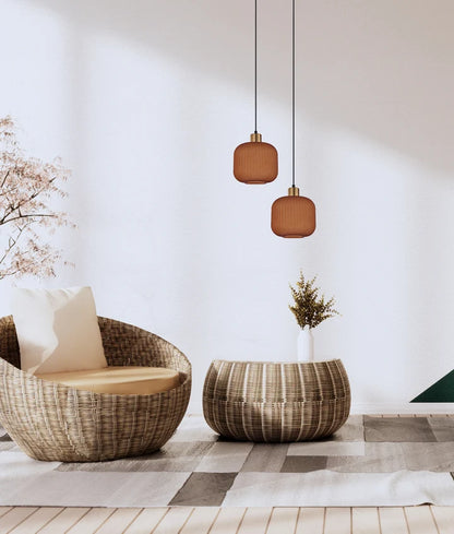 GOMITAS: Interior Translucent Glass Shade with Brass Highlight Pendant Lights - Terracotta
