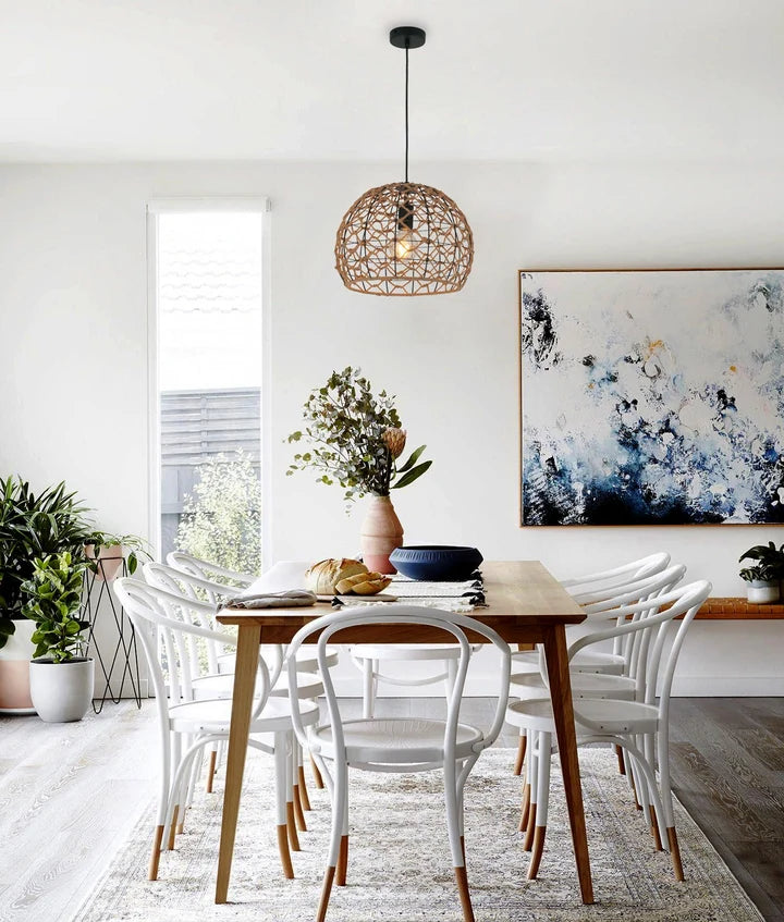 CANAMO: Bohemian Interior Natural Hemp Rope &amp; Black Hardware Dome Pendant Light