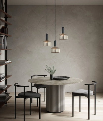 VINTAJ: Retro Interior Dome Shape Ribbed Glass Pendant Lights - Smokey Black