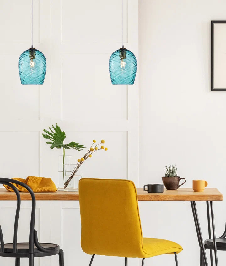 NETA: Interior BLUE Wine Glass Shade Segmented Pendant Lights