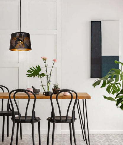 PENSHADE: Interior Slanted with Maple Leaf Pattern Laser Cut Pendant Lights - Black