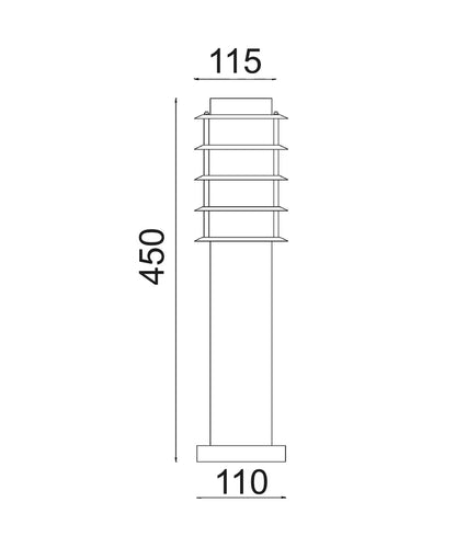 BORDA: E27 Surface Mounted Louvred Stainless Steel Bollard Lights IP44 - 450mm