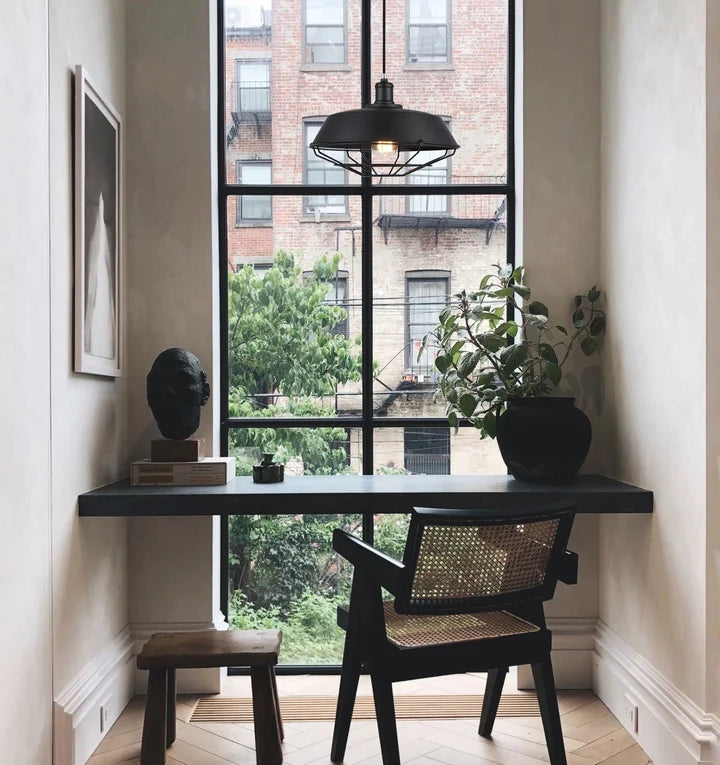 MATRIX: Industrial Iron Dome & Cage Pendant Light - Black