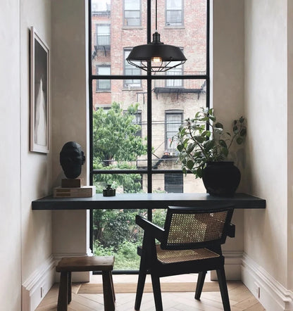 MATRIX: Industrial Iron Dome & Cage Pendant Light - Black