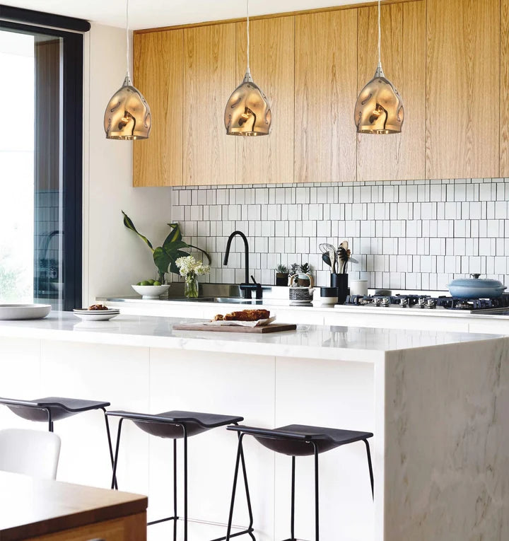 ORDITO: Abstract Chrome With Glass Ellipse Pendant Light - Gold Plated