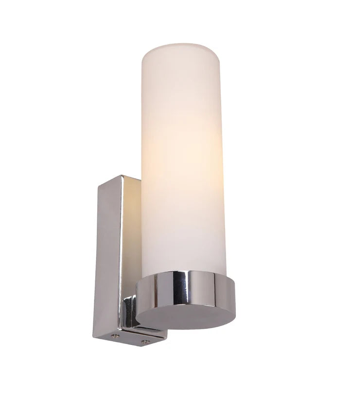VARA: Interior Tubular Up Opal Glass Wall Light - Chrome