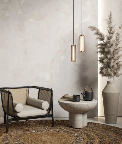 FRECCIA: Interior LED Tri-CCT Glass with Curve Cylinder Pendant Lights - Coffee Glass