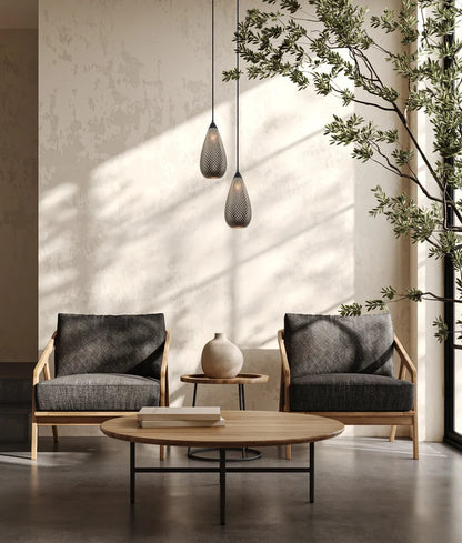 RICTUS5: Bohemian Glass with Quadrilateral Segments Tear Drop Shape Pendant Light - Chrome