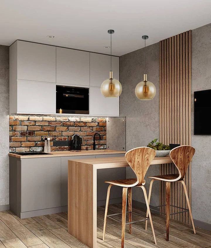 PATERA: Interior Glass with Extended Bronze Highlight Pendant Light - Amber