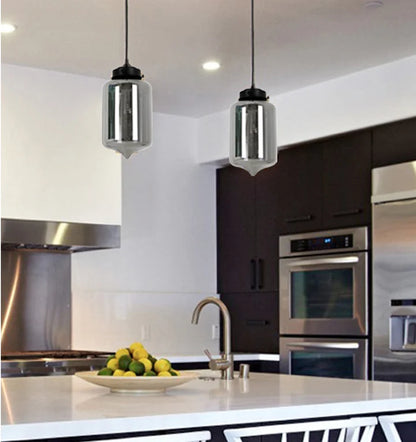 MASON: Modern Retro Tipped Glass Pendant Light - Smokey Black