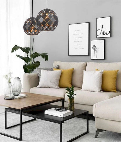 TUILE: Interior Small Embossed Tiled Iron Wine Glass Shape Pendant Light - Matte Black