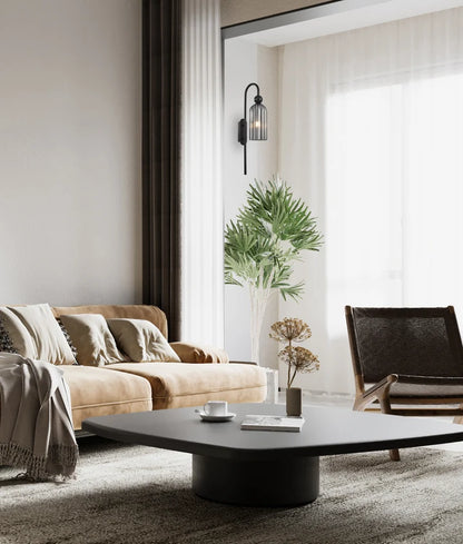 FLAUTA: Interior Round Top Cylinder Ribbed Wall Light - Smokey Black