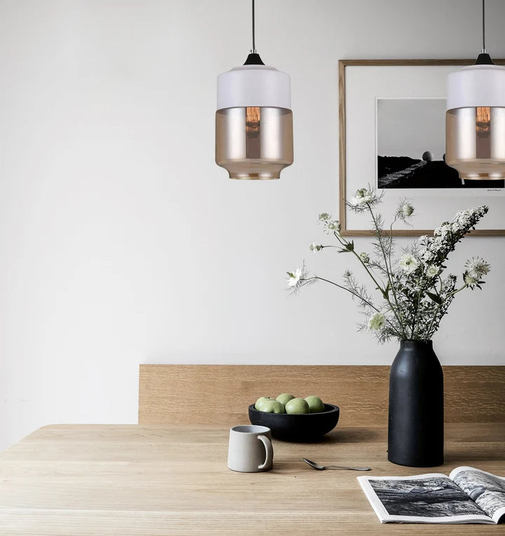 CASA: White With Amber Jar Shape Pendant Light