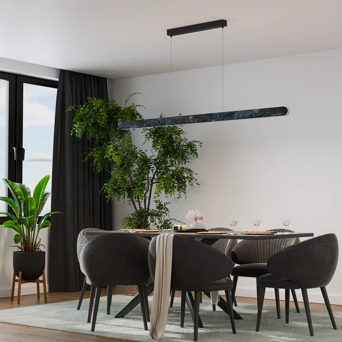Calibo Lanner 1500mm Crafted Marble LED Linear Pendant - Black