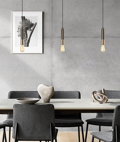 GOLDA: Interior Tube Pendant Lights - Vertical Antique Brass plate