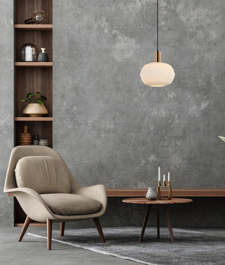 PAPEL: Interior Pleated Opal Opaque Dome Glass Pendant Lights