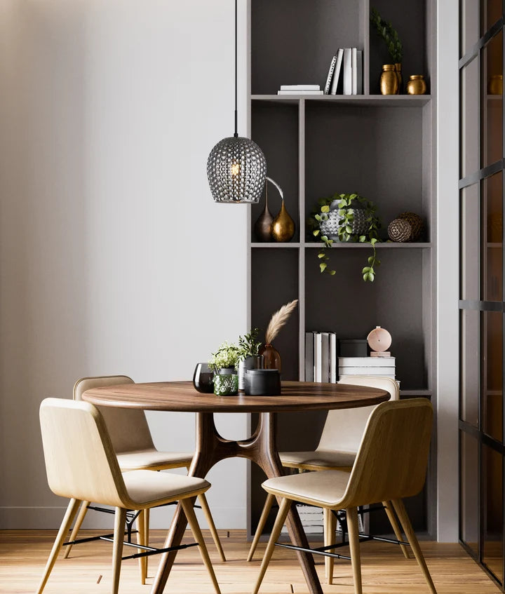 FOSSETTA: Interior Wine Glass Shape Dimpled Pendant Lights - Smokey Black