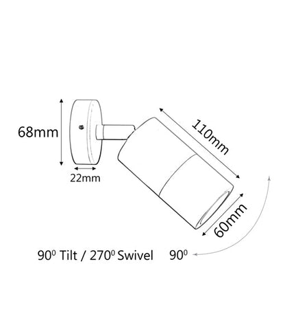 GU10 Exterior Wall Pillar Spot Lights (Solid Polished Brass) IP65 - Single Adjustable