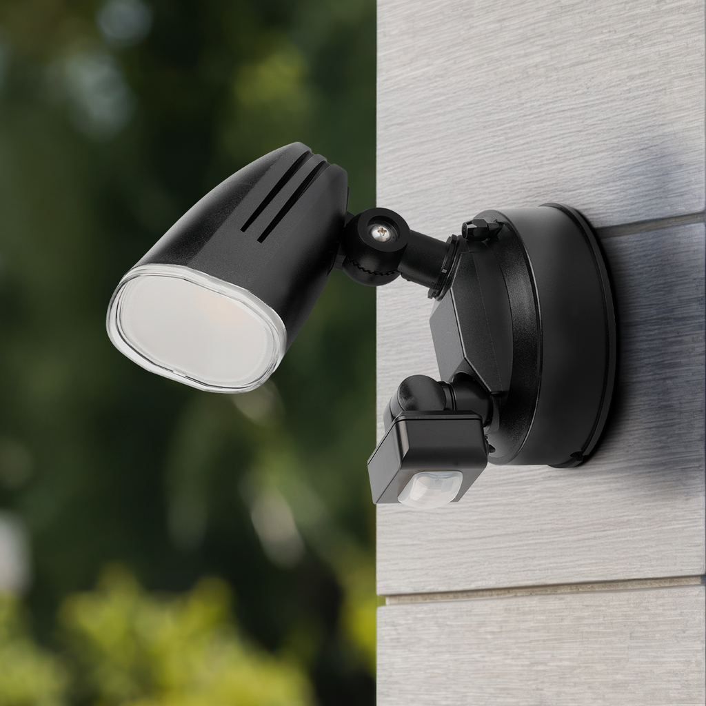 CLARION Single Exterior LED Spotlight with Sensor- Black