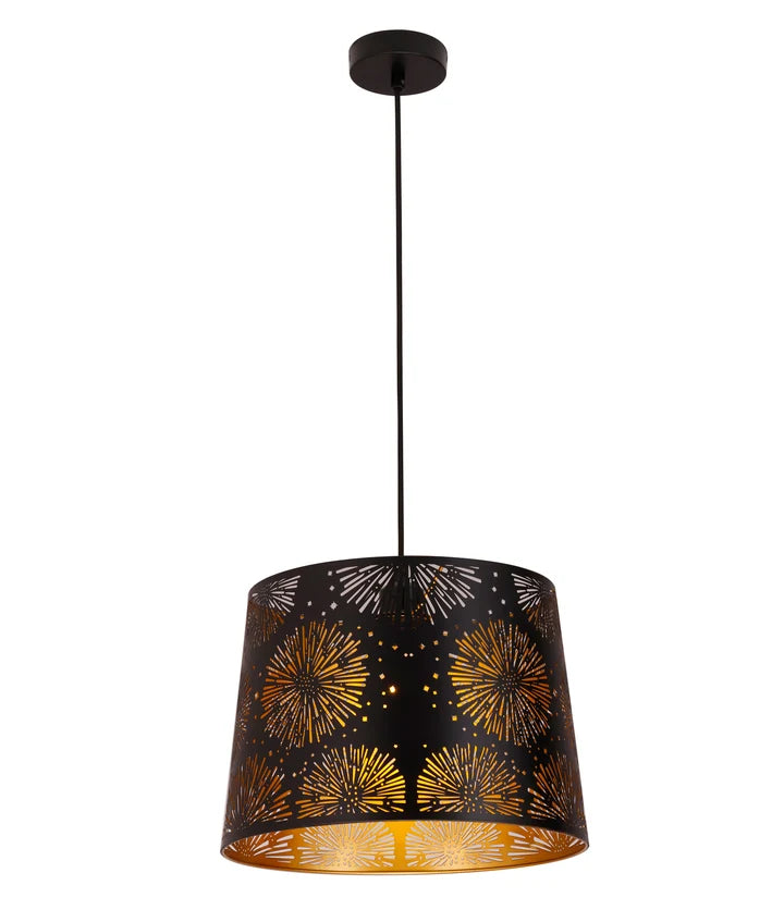 PENSHADE: Interior Slanted with Starburst Pattern Laser Cut Pendant Lights - Black
