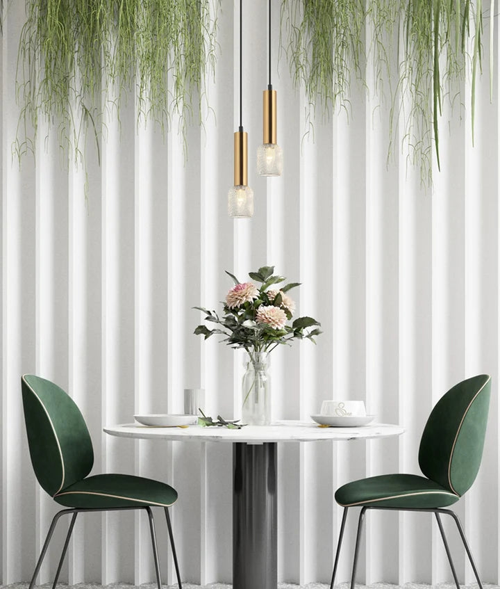 MIKRO: Modern Karaoke Antique Brass Mic Shape Interior Cylinder & Chrome Mesh Pendant Light