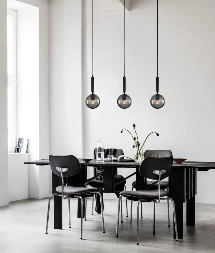 TRATTINO: Interior Smokey Black Spherical Glass Pendant Light