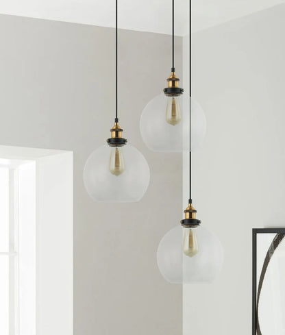 PESINI: Interior Wine Clear Glass & Antique Brass Highlight Pendant Lights