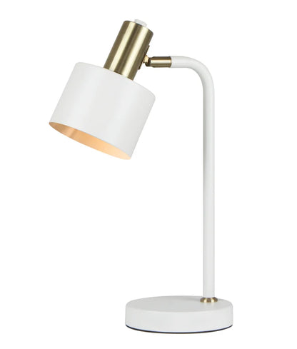 FLOTAR: Interior Cylinder Iron Shade with Antique Brass Highlight Table Lamp - White